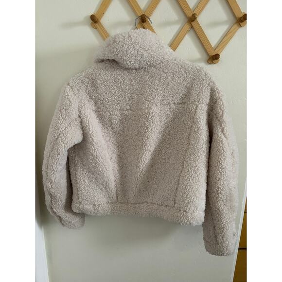 Mango Jacket Women's XS-S Beige Oversized Faux Shearling Cropped Button - Picture 9 of 10